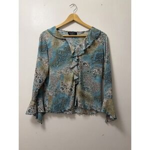VTG New York City Design Co Babydoll Tunic Top Sz XL Teal Boho Paisley Y2K